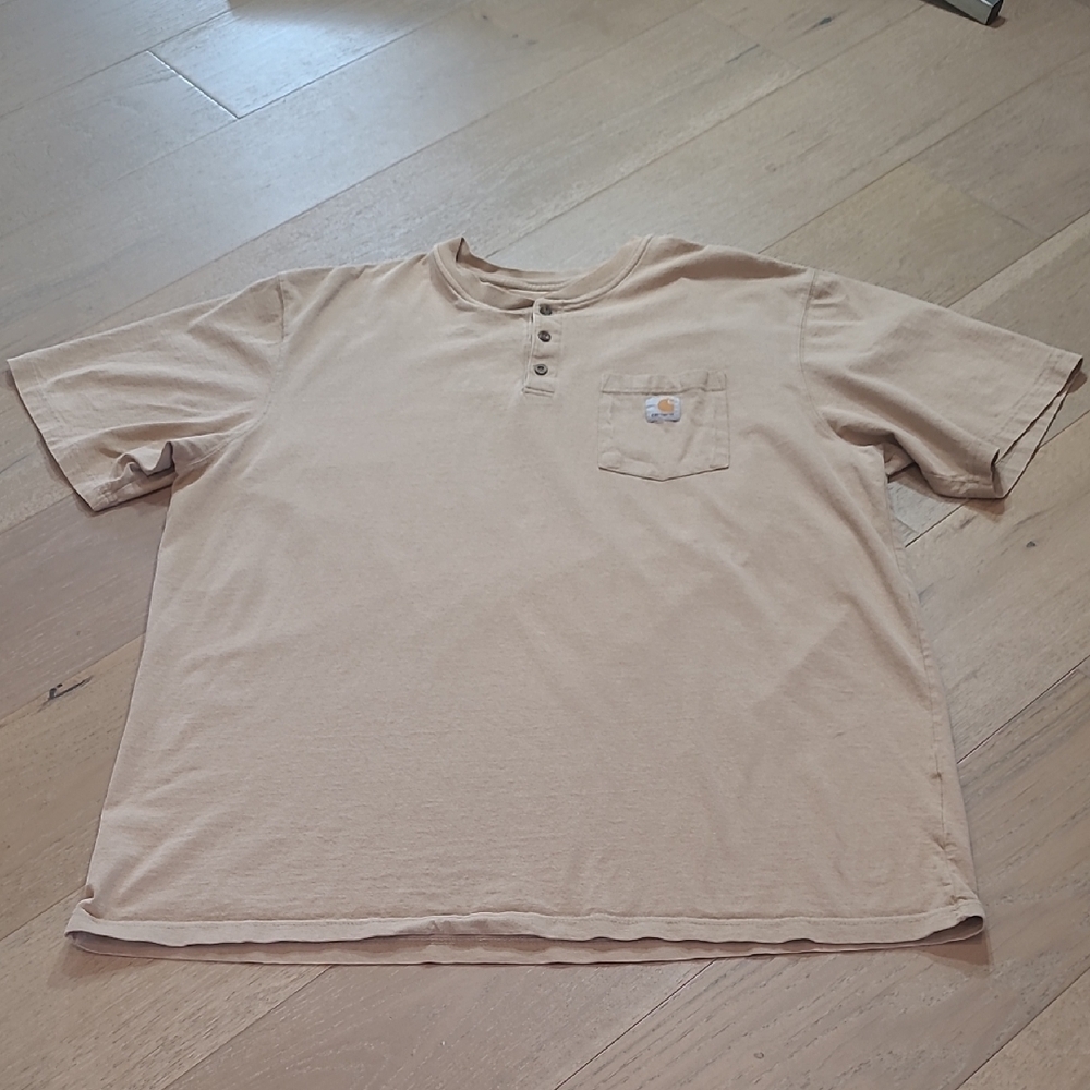 Carhartt K84 Short Sleeve 1/4 Button Henley Shirt Men's sz 2XL Desert Pocket Tee